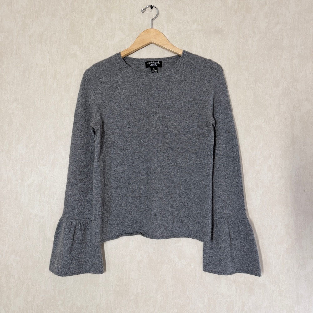 Peck & Peck Women’s 100% Cashmere Crew Neck Sweater Bell Sleeve in Gray M